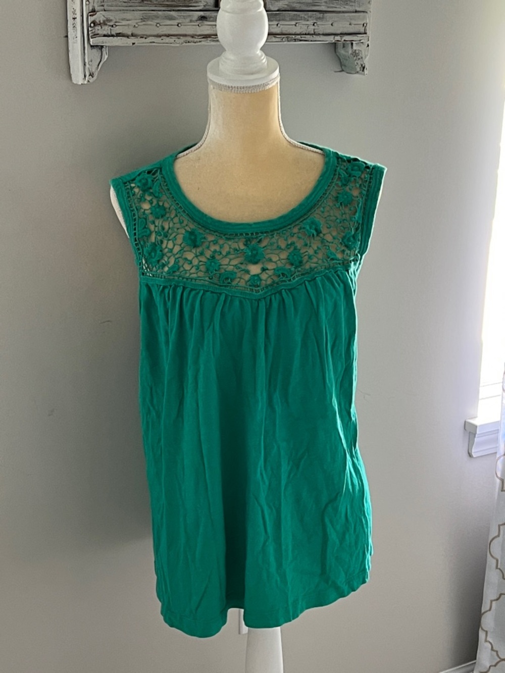 Lane Bryant Green Crochet Yoke Sleeveless Tank